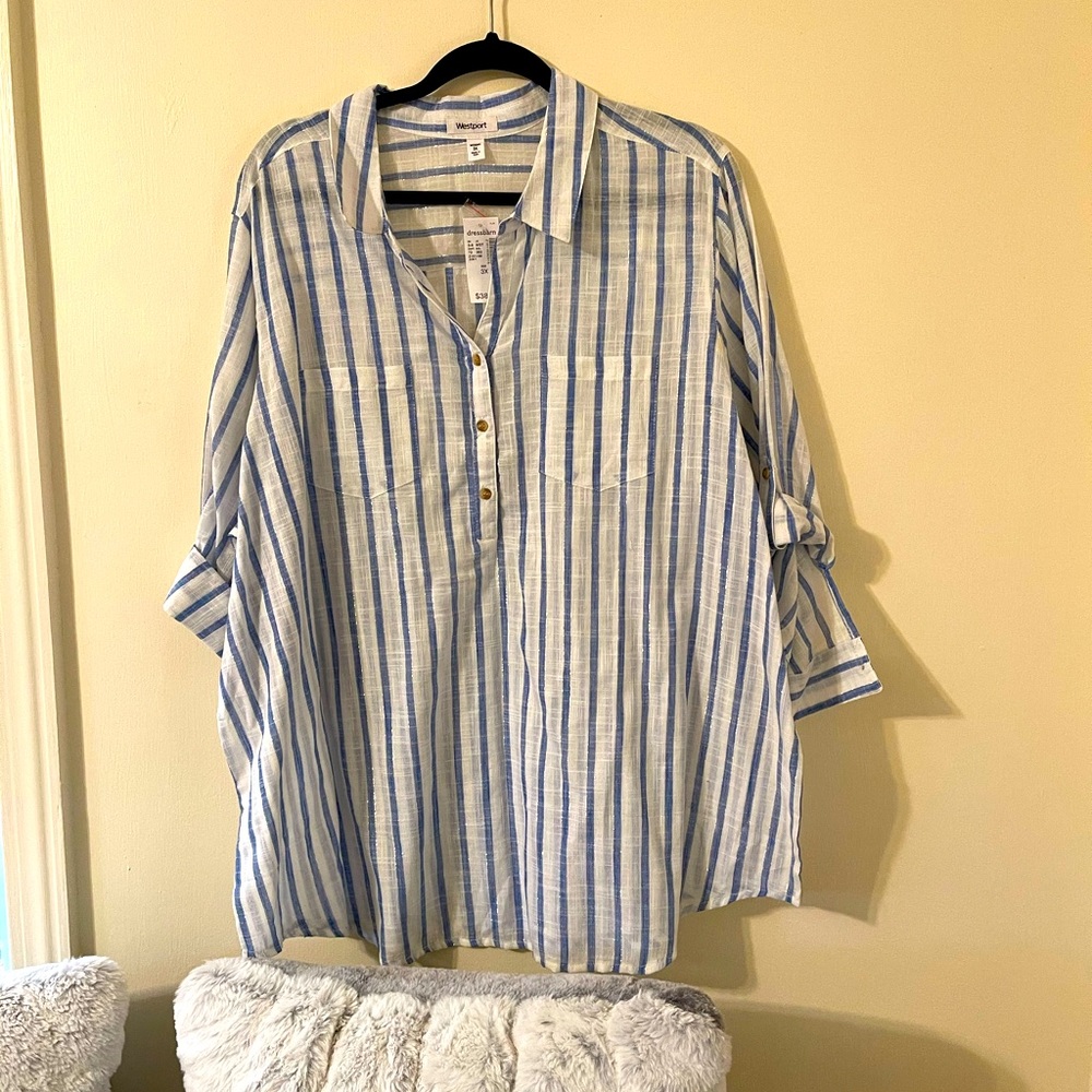 Plus size Blue and white striped shirt.